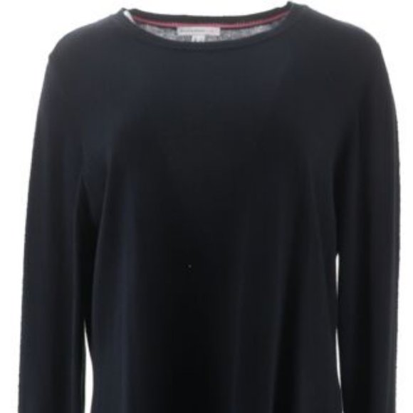 NWT ISAAC MIZRAHI BLACK RUFFLE CREW NECKLINE BELL SLEEVE TUNIC SWEATER LARGE - Picture 2 of 12